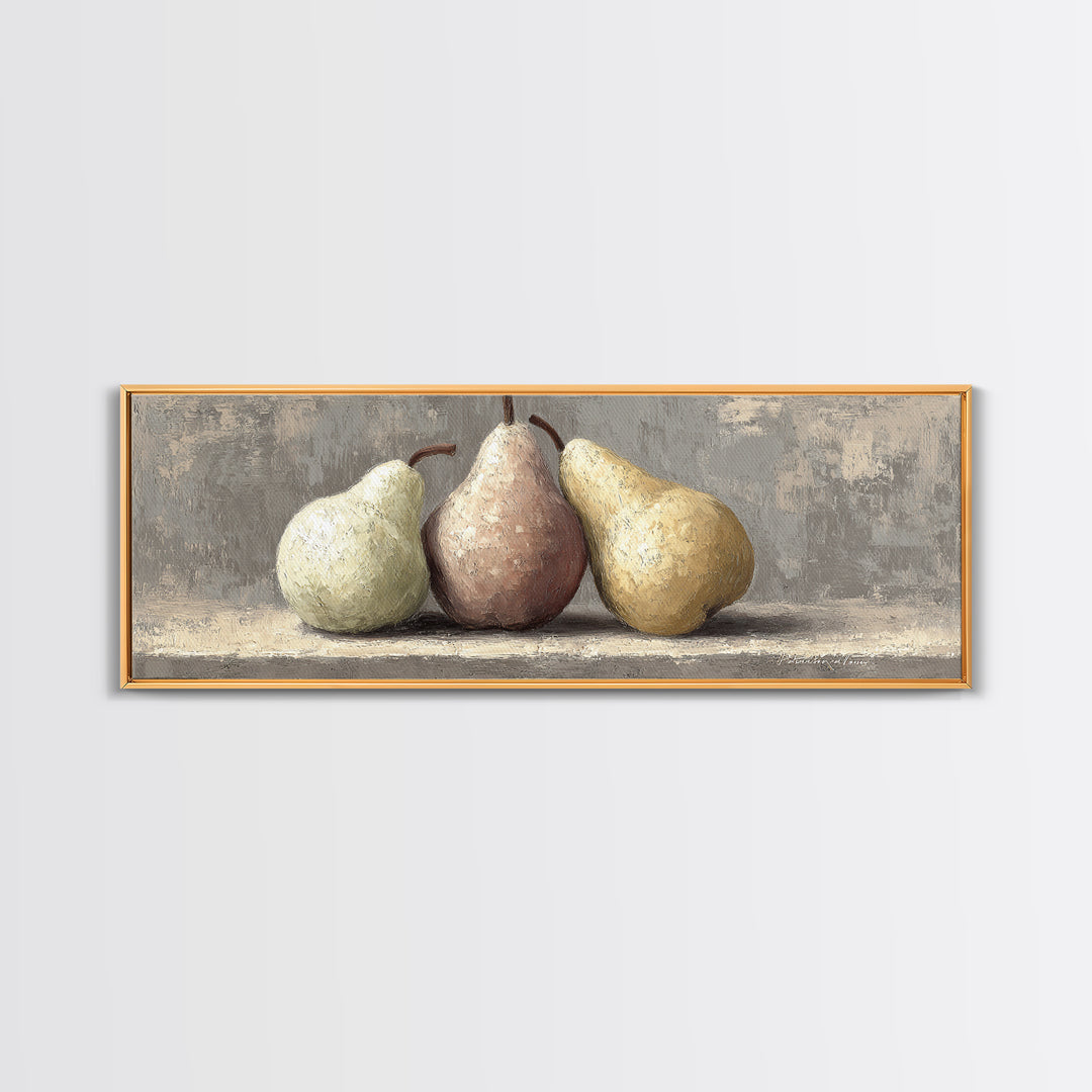 Classic Pear Still Life for Cozy Hospitality Framed Canvas Print, Guest Bedroom Art, Wall Decor, Bedroom Decor, Fine Art, Guest, GBA-3x1-84