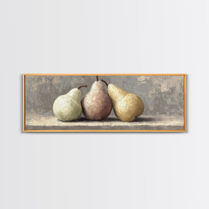 Classic Pear Still Life for Cozy Hospitality Framed Canvas Print, Guest Bedroom Art, Wall Decor, Bedroom Decor, Fine Art, Guest, GBA-3x1-84