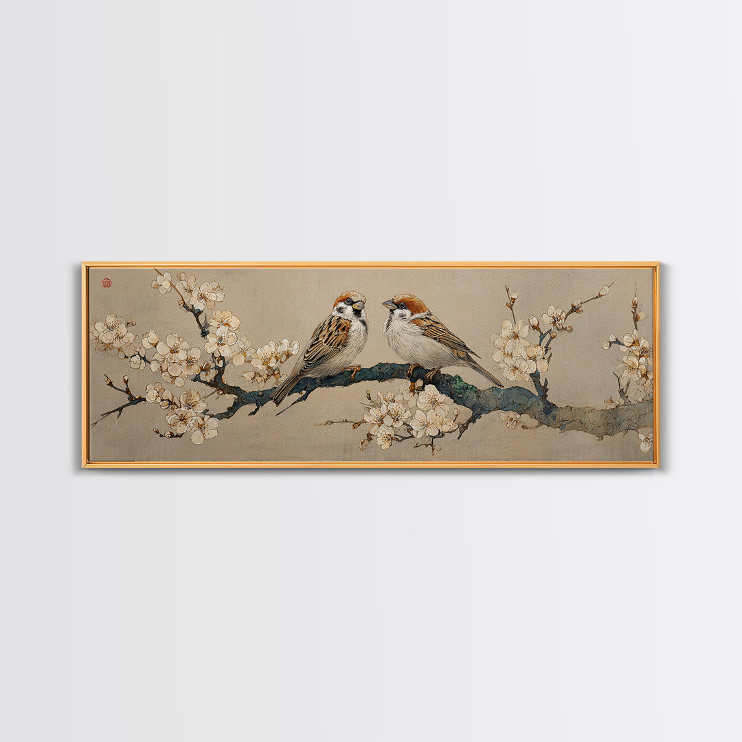 Small Bird Pair on Flowering Branch Canvas Print, Guest Bedroom Art, Prints, Bedroom Decor, Guest 292, Set of Wall Art, GBA-3x1-92