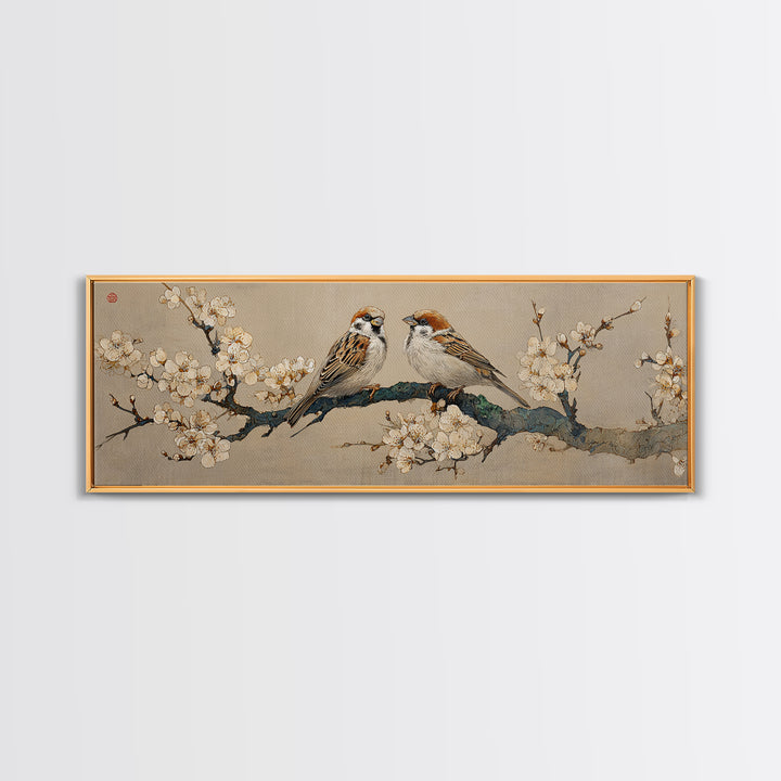 Small Bird Pair on Flowering Branch Canvas Print, Guest Bedroom Art, Prints, Bedroom Decor, Guest 292, Set of Wall Art, GBA-3x1-92