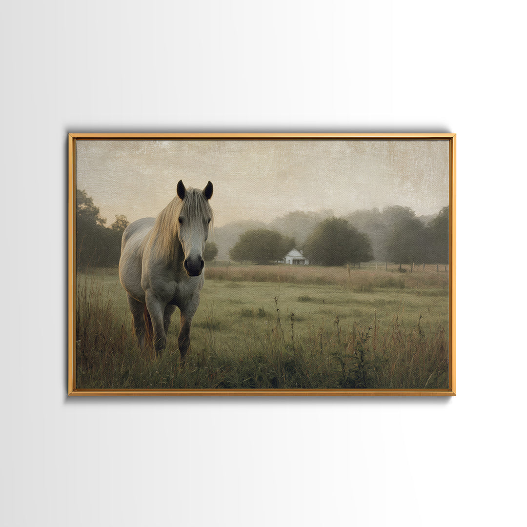Quiet Horse Pasture at Sunset Canvas Print, Guest Bedroom Art, New Home Gift, Bedroom Decor, Guest, Minimalist Wall Art, GBA-3x2-1