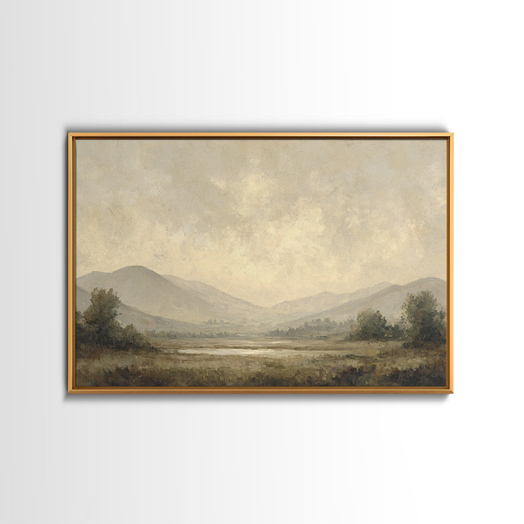 Gentle Rain over Distant Hills Framed Canvas Print, Guest Bedroom Art, Fine Art Print, Bedroom Decor, Oil Painting, Guest, GBA-3x2-100