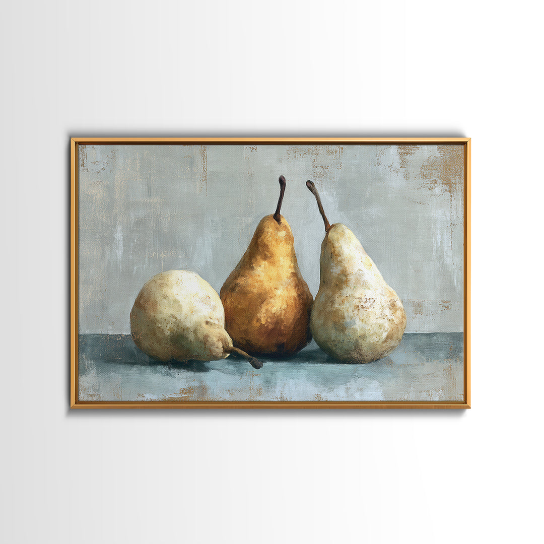 Classic Pear Still Life for Cozy Hospitality Framed Canvas Print, Guest Bedroom Art, Living Room Decor, Bedroom Decor, Guest, GBA-3x2-24