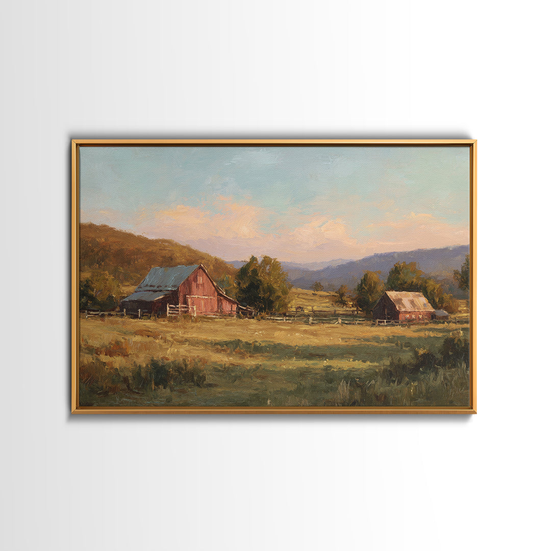 Quiet Horse Pasture at Sunset Framed Canvas Print, Guest Bedroom Art, Living Room Wall Art, Bedroom Decor, Abstract Art, Guest, GBA-3x2-25