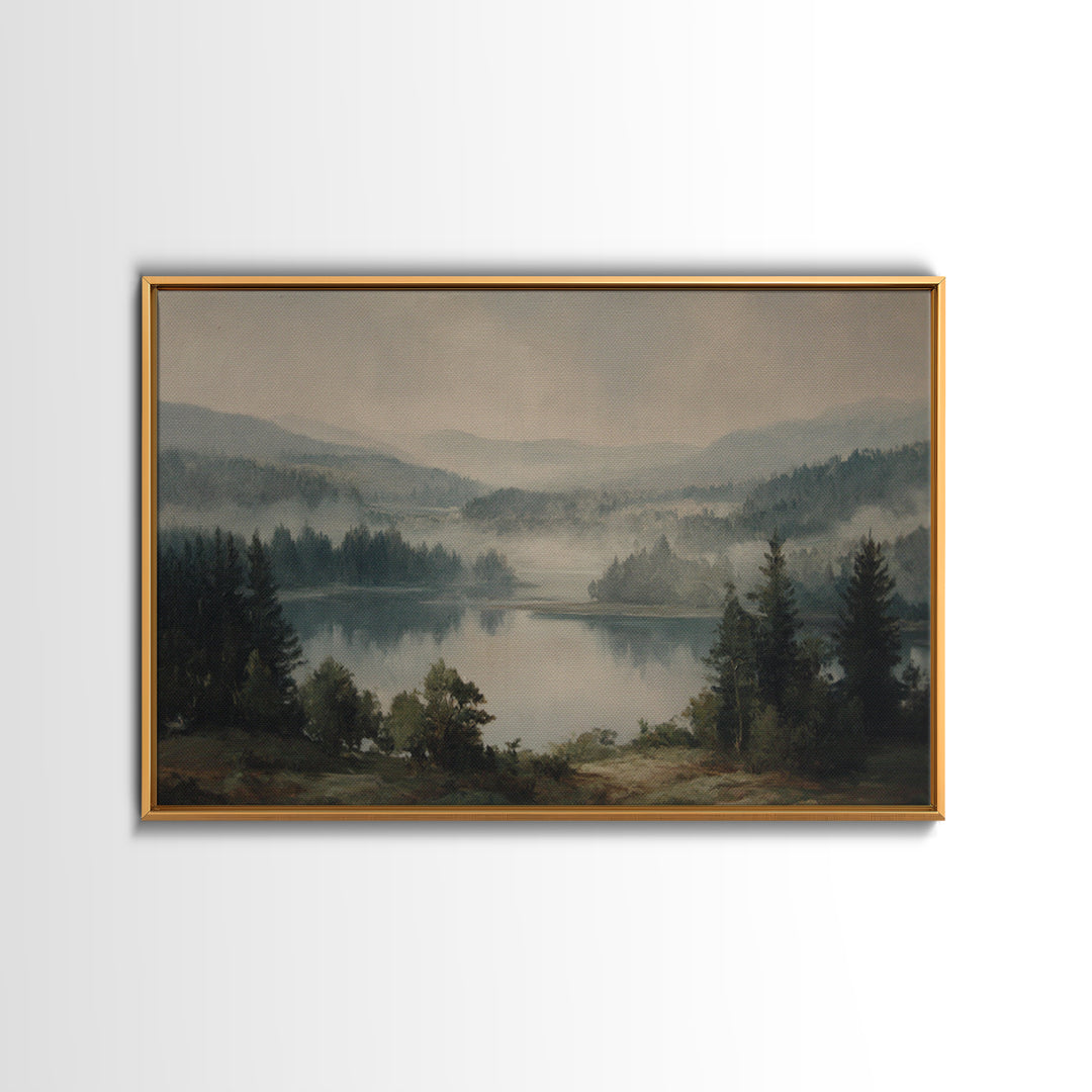 Quiet Lake Landscape at Early Morning Canvas Print, Guest Bedroom Art, Pink Wall Art, Bedroom Decor, Oil Painting, Guest, GBA-3x2-54