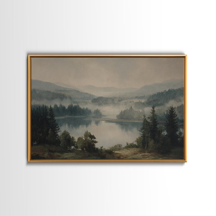 Quiet Lake Landscape at Early Morning Canvas Print, Guest Bedroom Art, Pink Wall Art, Bedroom Decor, Oil Painting, Guest, GBA-3x2-54