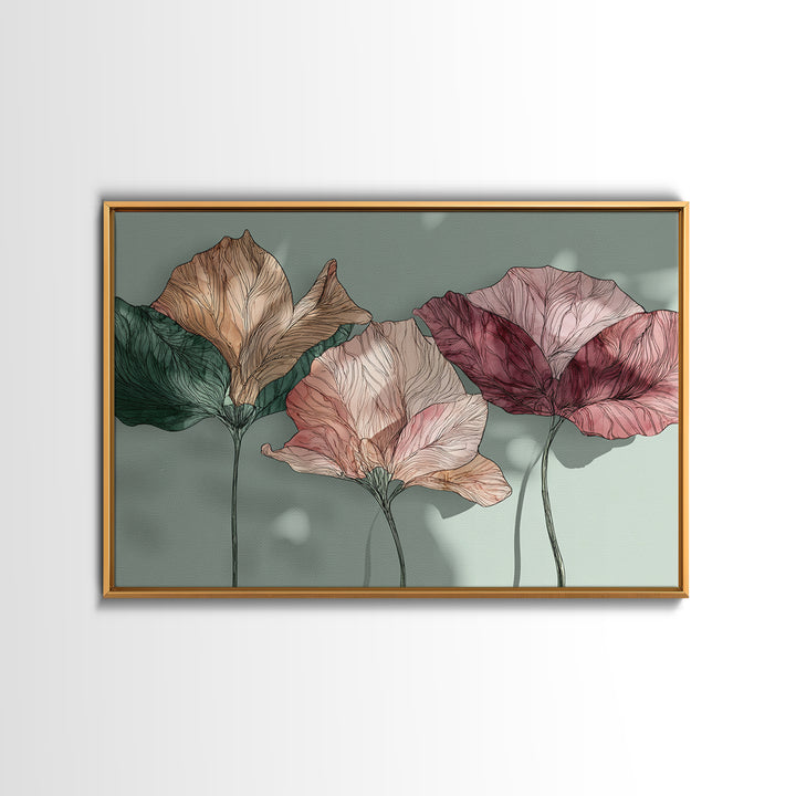 Gentle Botanical Line Drawing Trio Canvas Print, Guest Bedroom Art, Set of 3 Wall Art, Bedroom Decor, Watercolor Art, Guest, GBA-3x2-58
