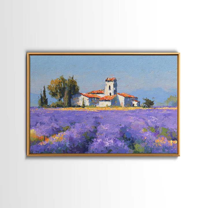 Lavender Field under Pale Sky Framed Canvas Print, Guest Bedroom Art, Living Room Wall Art, Bedroom Decor, Watercolor Art, GBA-3x2-71
