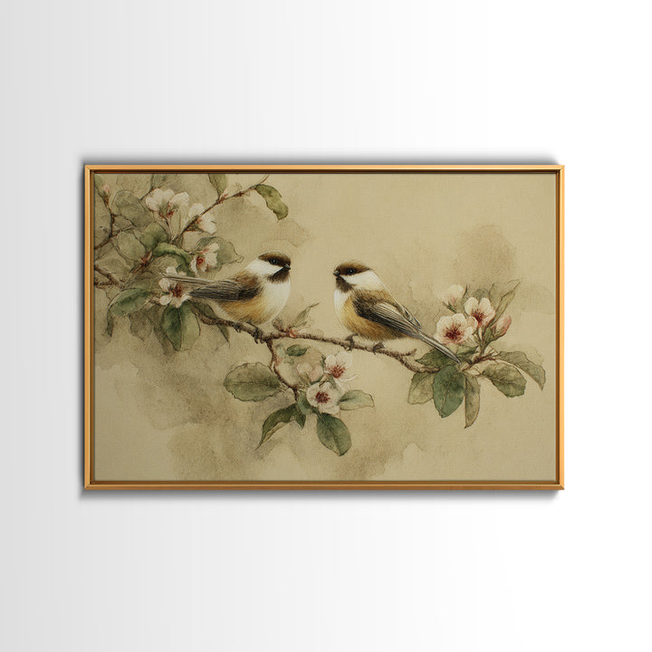 Small Bird Pair on Flowering Branch Framed Canvas Print, Guest Bedroom Art, Digital Print, Bedroom Decor, Fine Art, Guest, GBA-3x2-8