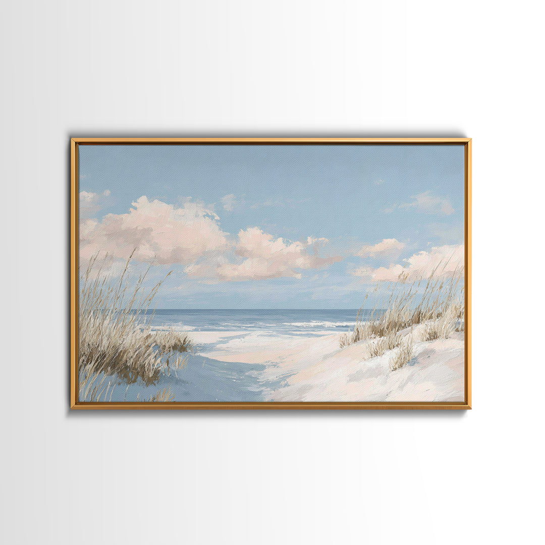 Coastal Dunes in Pale Blue and Sand Framed Canvas Print, Guest Bedroom Art, Farmhouse Decor, Bedroom Decor, Fine Art, Guest, GBA-3x2-9