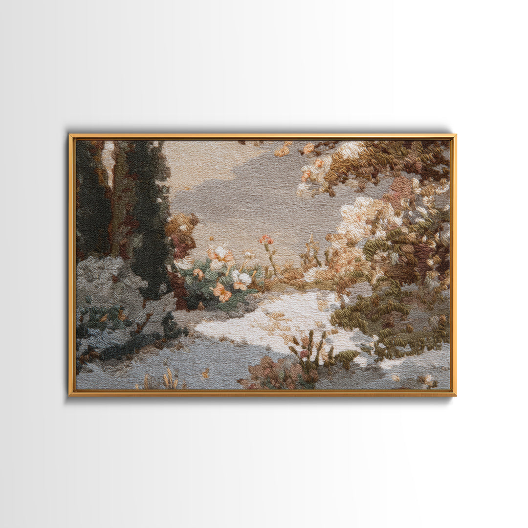 Sunlit Meadow with Delicate Flowers Framed Canvas Print, Guest Bedroom Art, Poster, Bedroom Decor, Watercolor Art, Guest, GBA-3x2-91