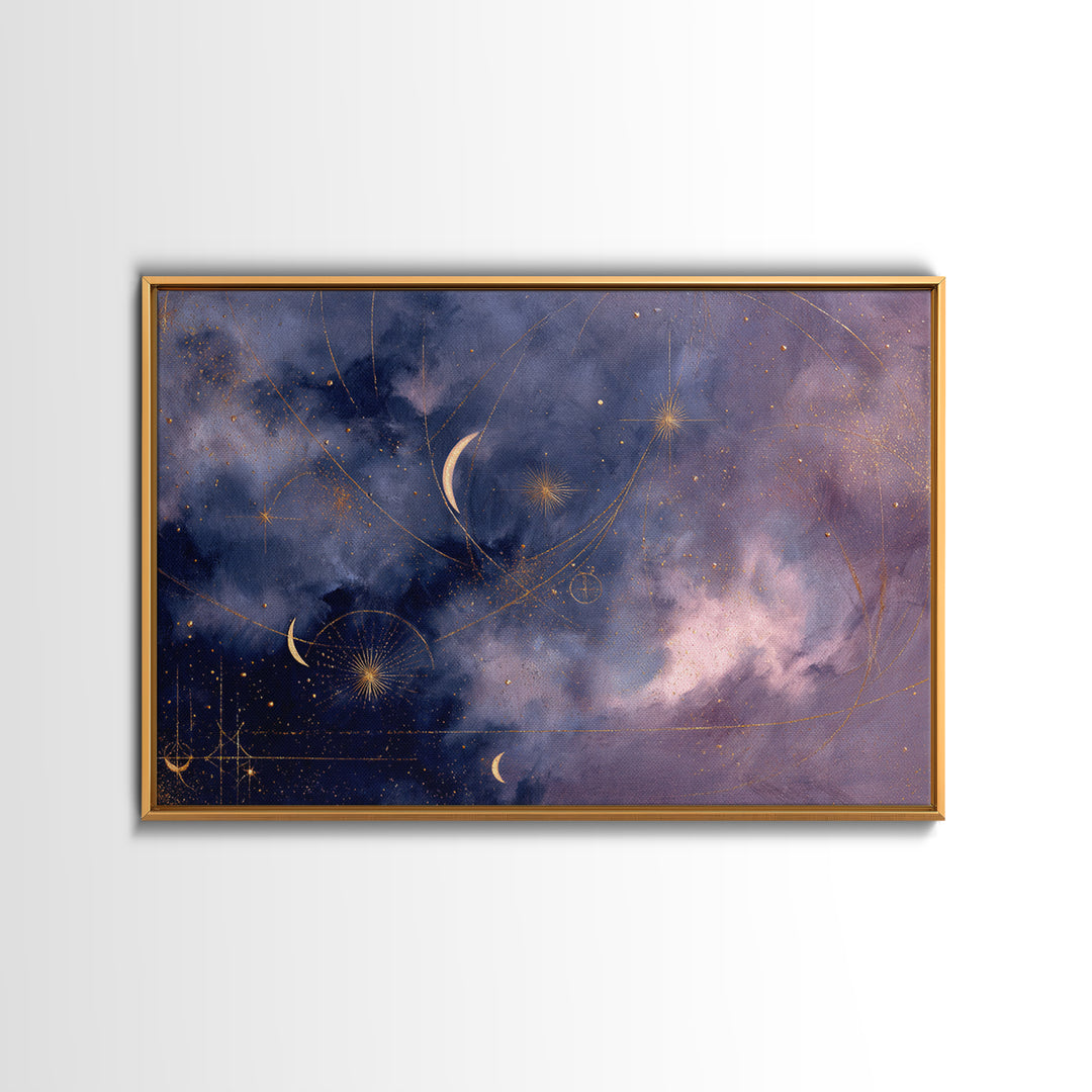 Minimal Moon and Stars Composition Framed Canvas Print, Guest Bedroom Art, Luxury Decor, Bedroom Decor, Fine Art, Guest, GBA-3x2-92