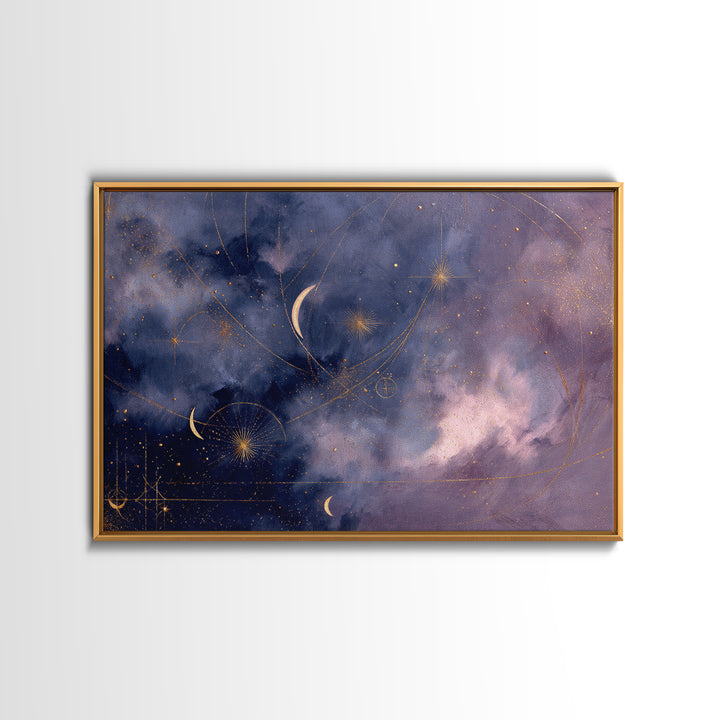 Minimal Moon and Stars Composition Framed Canvas Print, Guest Bedroom Art, Luxury Decor, Bedroom Decor, Fine Art, Guest, GBA-3x2-92