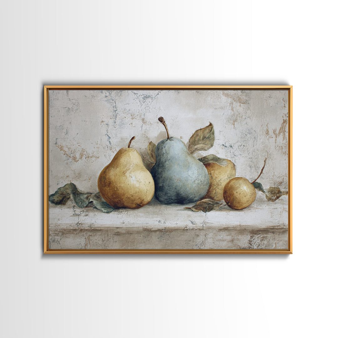Classic Pear Still Life for Cozy Hospitality Framed Canvas Print, Guest Bedroom Art, Art Print, Bedroom Decor, Fine Art, Guest, GBA-3x2-96