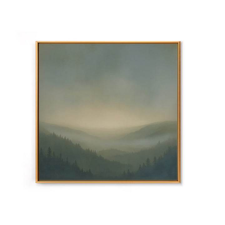 Misty Mountain Valley Framed Canvas Print, General Fine Art, Digital Print, Living Room Decor, Watercolor Art, GEN-1x1-100
