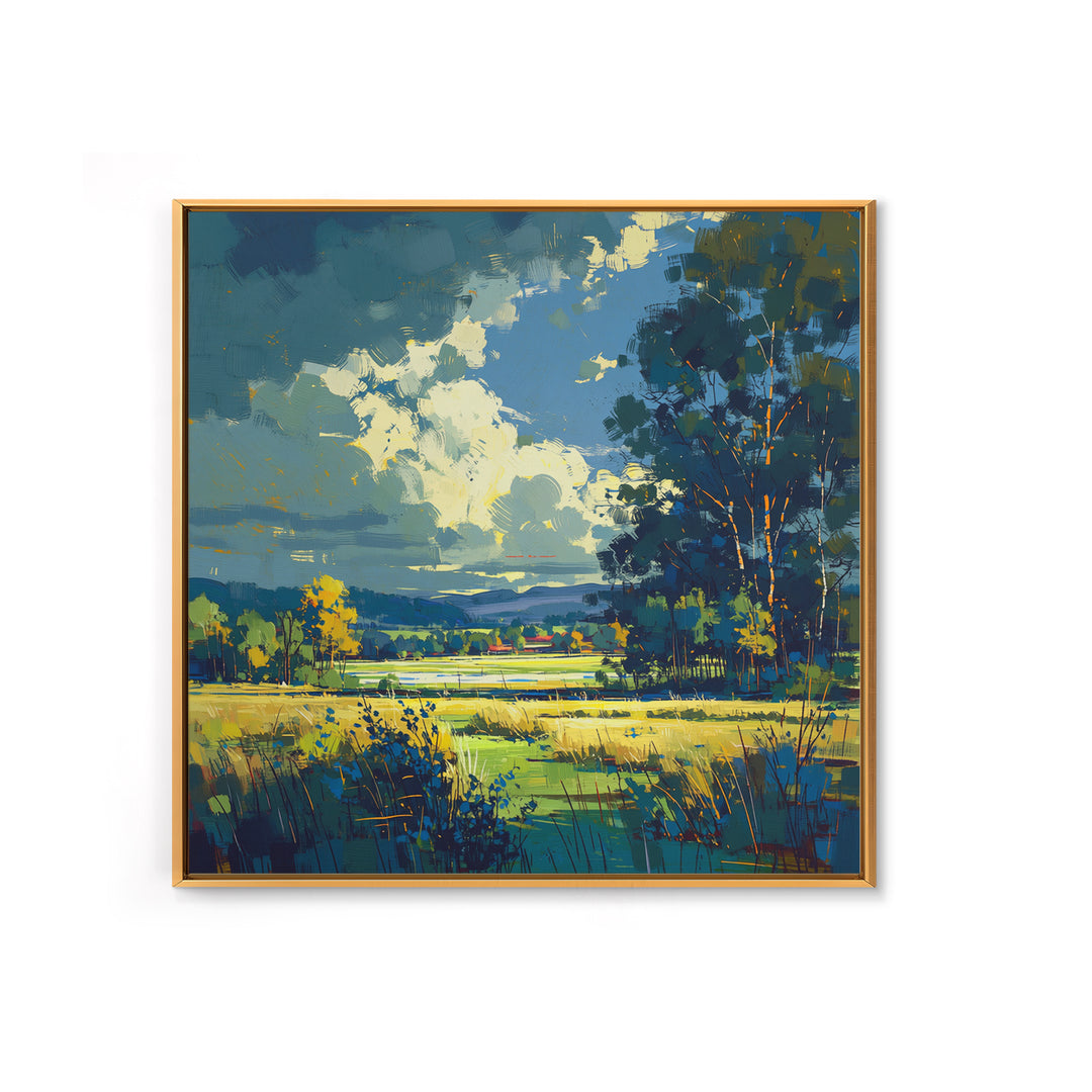 Sunlit Meadow with Loose Impressionist Brushwork Canvas Print, General Fine Art, Framed Wall Art, Living Room Decor, GEN-1x1-14