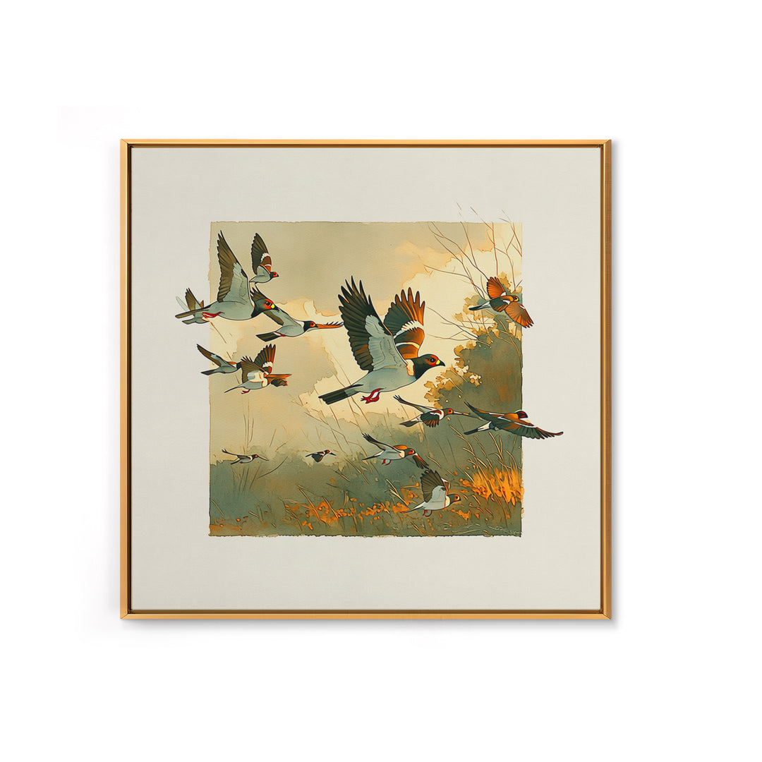 Minimal Birds in Flight over an Open Canvas Print, General Fine Art, Art Deco, Living Room Decor, Oil Painting, GEN-1x1-22