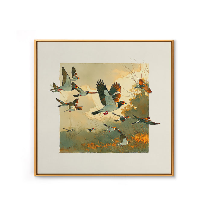 Minimal Birds in Flight over an Open Canvas Print, General Fine Art, Art Deco, Living Room Decor, Oil Painting, GEN-1x1-22