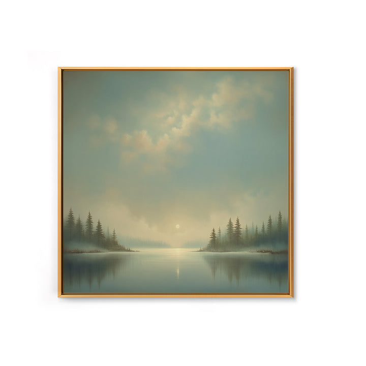 Dreamlike Moonlit Lake Framed Canvas Print, General Fine Art, Boho Decor, Living Room Decor, Fine Art, Wall Decor, GEN-1x1-37