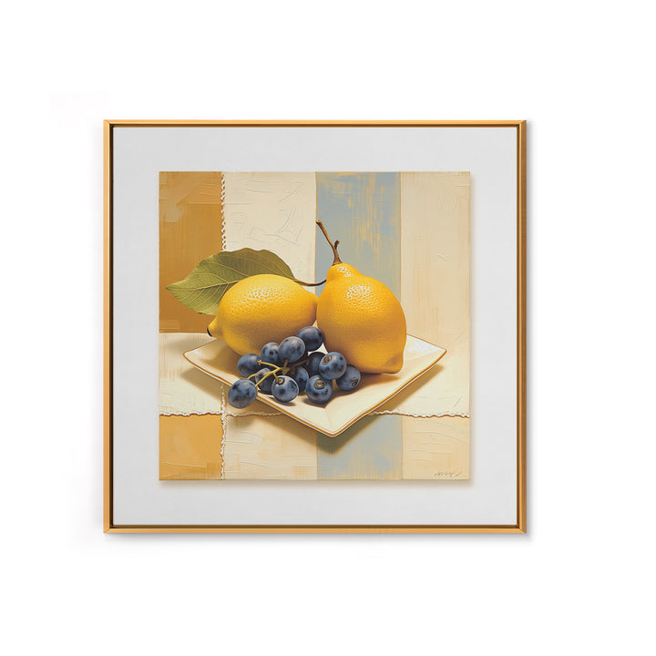 Simple Still Life of Fruit and Linen Framed Canvas Print, General Fine Art, Room Decor, Living Room Decor, Abstract Art, GEN-1x1-40