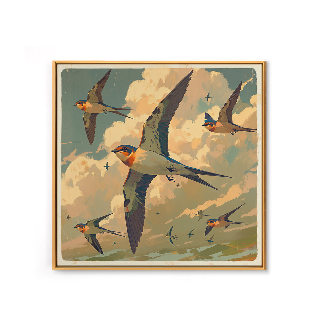 Minimal Birds in Flight over an Open Framed Canvas Print, General Fine Art, Abstract Art, Living Room Decor, Fine Art, GEN-1x1-46