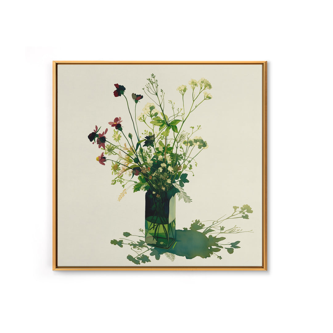 Classic Oil Painted Vase of Wildflowers Framed Canvas Print, General Fine Art, Mid Century Modern, Living Room Decor, Fine Art, GEN-1x1-47