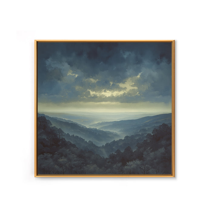 Misty Mountain Valley Framed Canvas Print, General Fine Art, Oil Painting, Living Room Decor, Fine Art, Gallery Decor, GEN-1x1-52