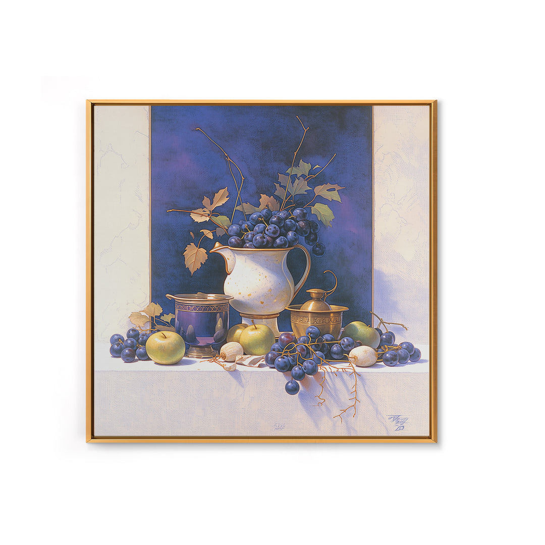 Simple Still Life of Fruit and Linen Framed Canvas Print, General Fine Art, Oil Painting, Living Room Decor, Abstract Art, GEN-1x1-64