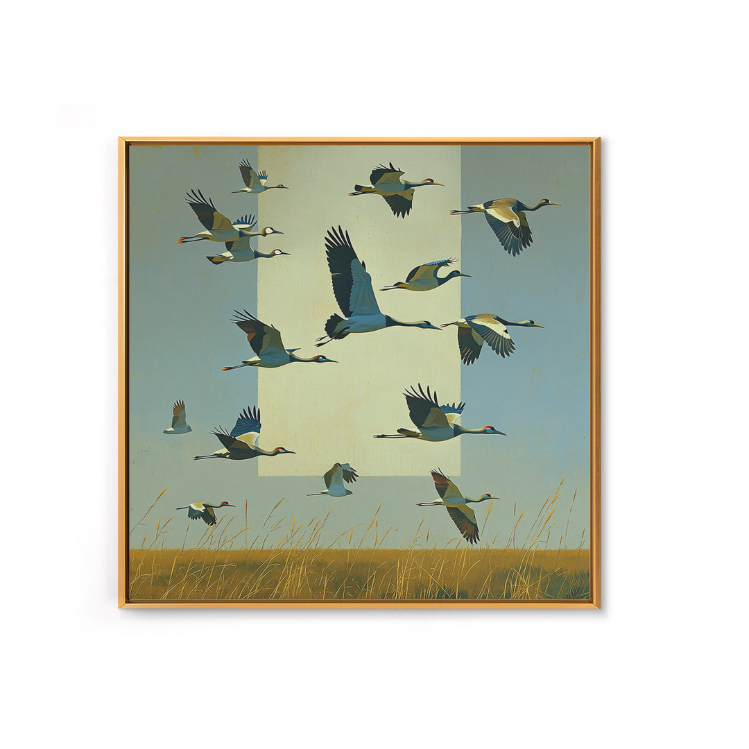 Minimal Birds in Flight over an Open Framed Canvas Print, General Fine Art, Abstract Art, Living Room Decor, Fine Art, GEN-1x1-70