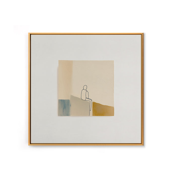 Minimal Black Line Figure on Textured Paper Canvas Print, General Fine Art, Statement Artwork, Living Room Decor, Fine Art, GEN-1x1-75