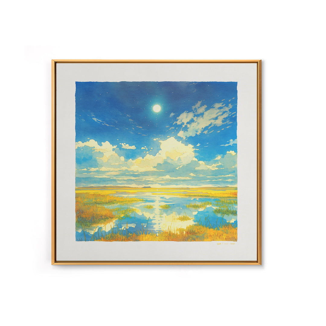Dreamlike Moonlit Lake Canvas Print, General Fine Art, Minimalist Decor, Living Room Decor, Oil Painting, Art Print, GEN-1x1-85