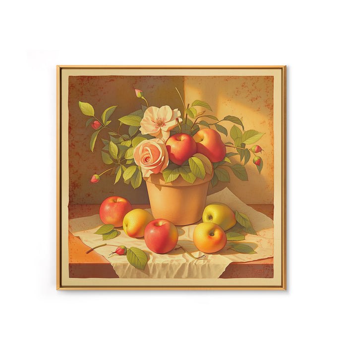 Simple Still Life of Fruit and Linen Framed Canvas Print, General Fine Art, Minimalist Decor, Living Room Decor, Fine Art, GEN-1x1-88