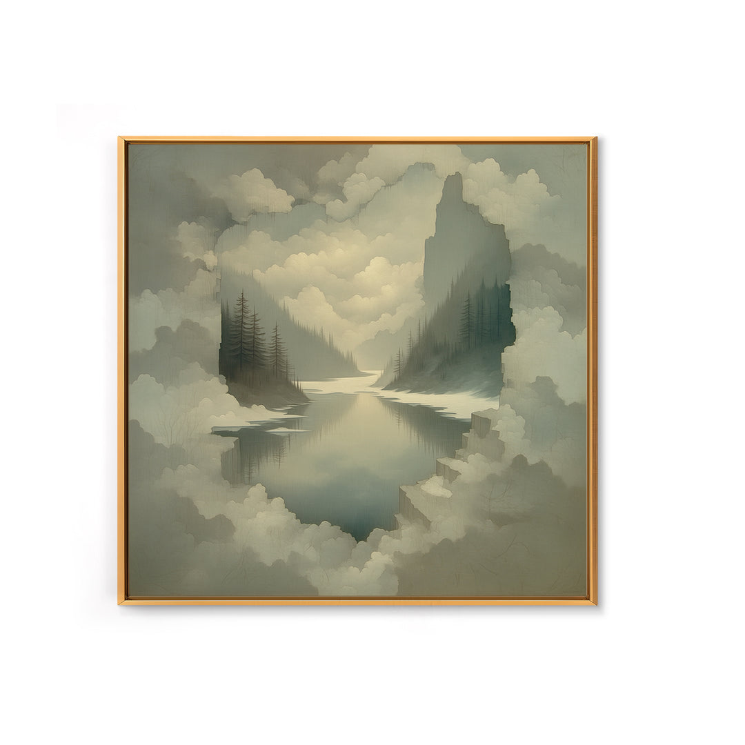 Quiet Abstract River Shape Framed Canvas Print, General Fine Art, Painting, Living Room Decor, Abstract Art, GEN-1x1-96