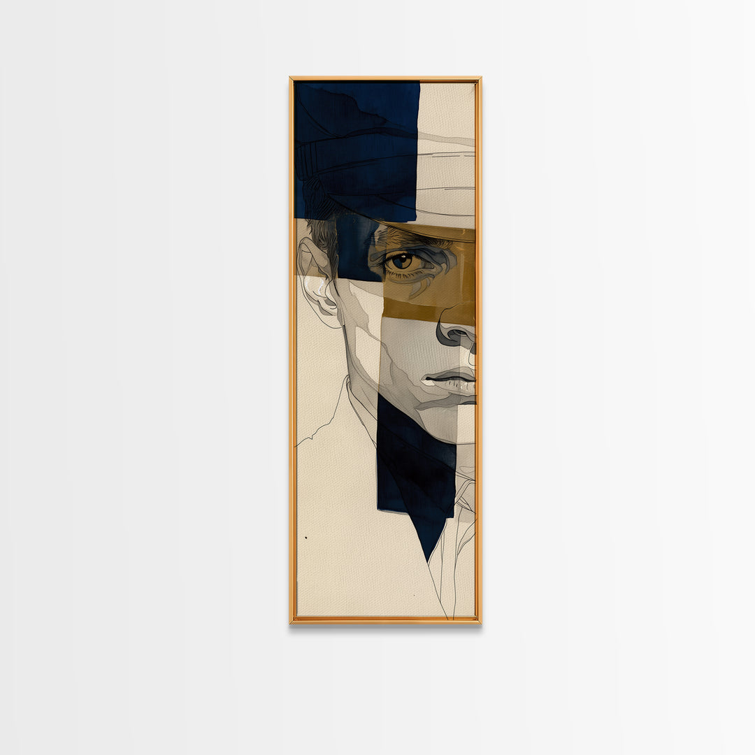 Minimal Black Line Figure on Textured Paper Framed Canvas Print, General Fine Art, Digital Art, Living Room Decor, Fine Art, GEN-1x3-15