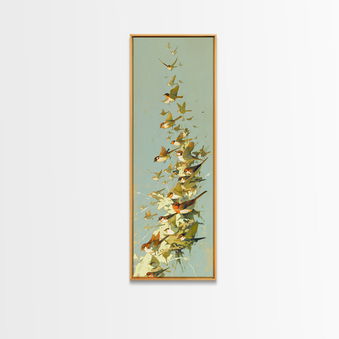 Minimal Birds in Flight over an Open Framed Canvas Print, General Fine Art, Digital Print, Living Room Decor, Watercolor Art, GEN-1x3-34