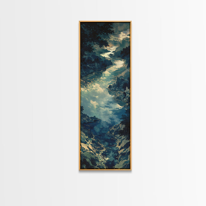 Quiet Abstract River Shape Framed Canvas Print, General Fine Art, Painting, Living Room Decor, Abstract Art, GEN-1x3-36