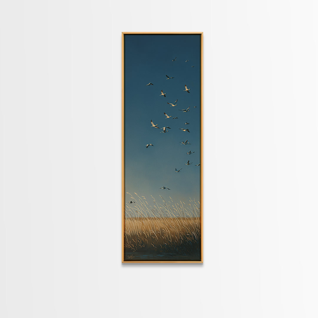 Minimal Birds in Flight over an Open Framed Canvas Print, General Fine Art, Digital Print, Living Room Decor, Watercolor Art, GEN-1x3-58