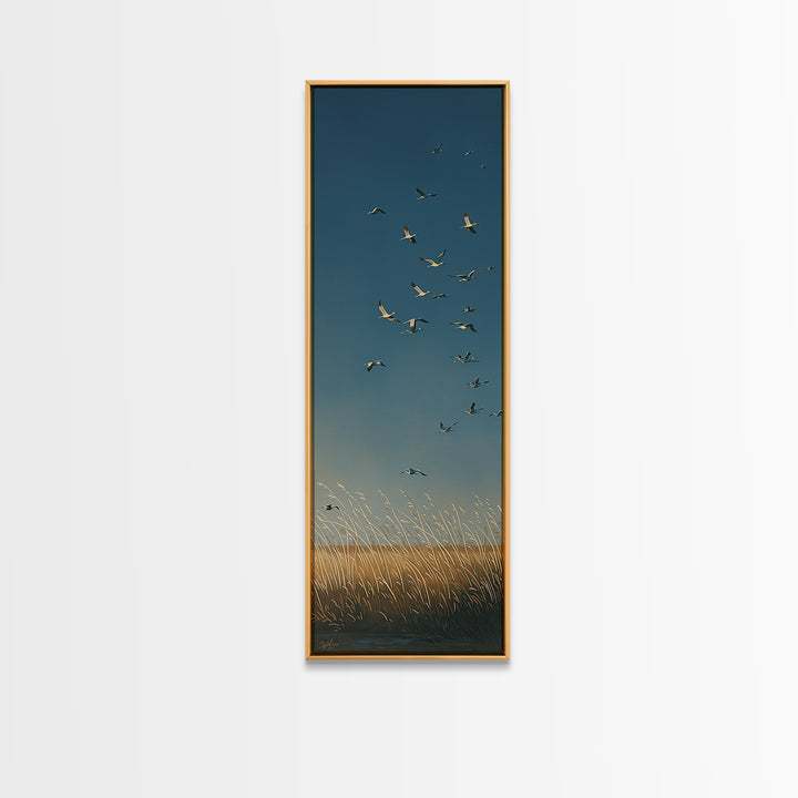 Minimal Birds in Flight over an Open Framed Canvas Print, General Fine Art, Digital Print, Living Room Decor, Watercolor Art, GEN-1x3-58
