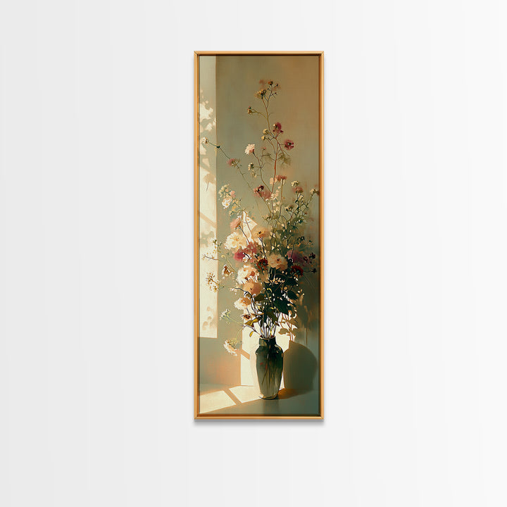 Classic Oil Painted Vase of Wildflowers Canvas Print, General Fine Art, Wall Hanging, Living Room Decor, Oil Painting, GEN-1x3-59