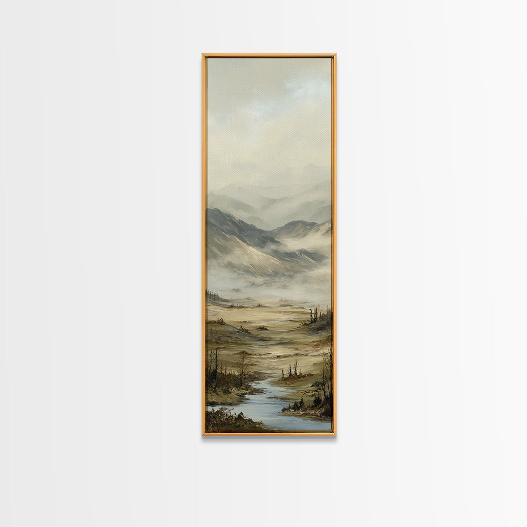 Misty Mountain Valley Framed Canvas Print, General Fine Art, Oil Painting, Living Room Decor, Fine Art, Gallery Decor, GEN-1x3-64