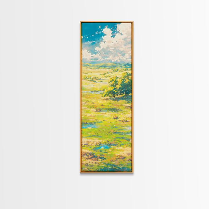 Sunlit Meadow with Loose Impressionist Brushwork Canvas Print, General Fine Art, Textured Painting, Living Room Decor, GEN-1x3-98