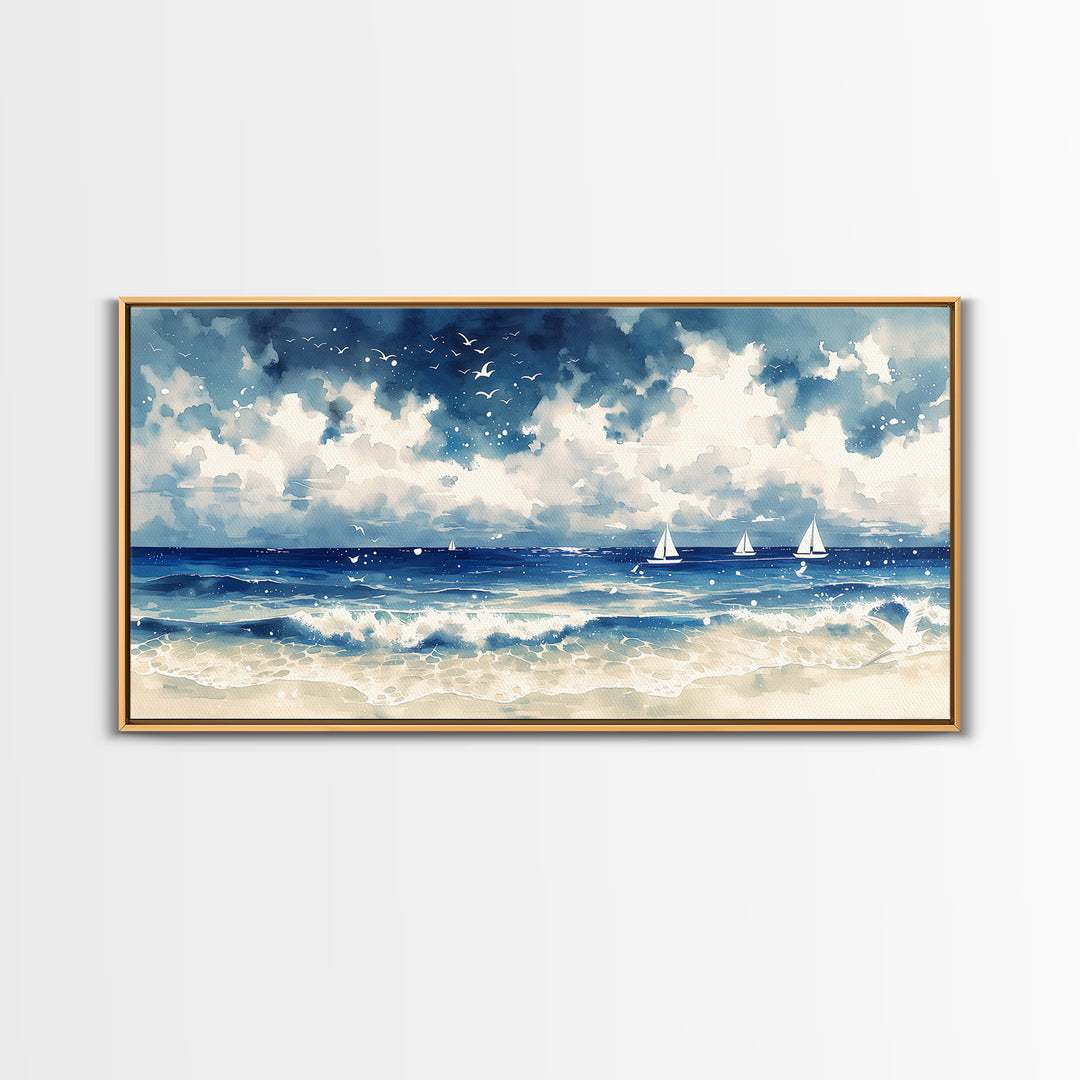 Coastal Water Study Framed Canvas Print, General Fine Art, Digital Prints, Living Room Decor, Fine Art, Large Wall Art, GEN-2x1-1