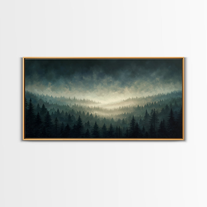 Moody Forest Clearing Framed Canvas Print, General Fine Art, Wall Hanging, Living Room Decor, Oil Painting, Statement Artwork, GEN-2x1-100