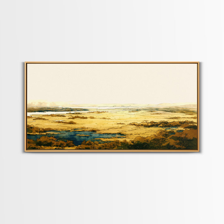 Elegant Ink Wash Landscape Framed Canvas Print, General Fine Art, Fine Art Print, Living Room Decor, Fine Art, GEN-2x1-16