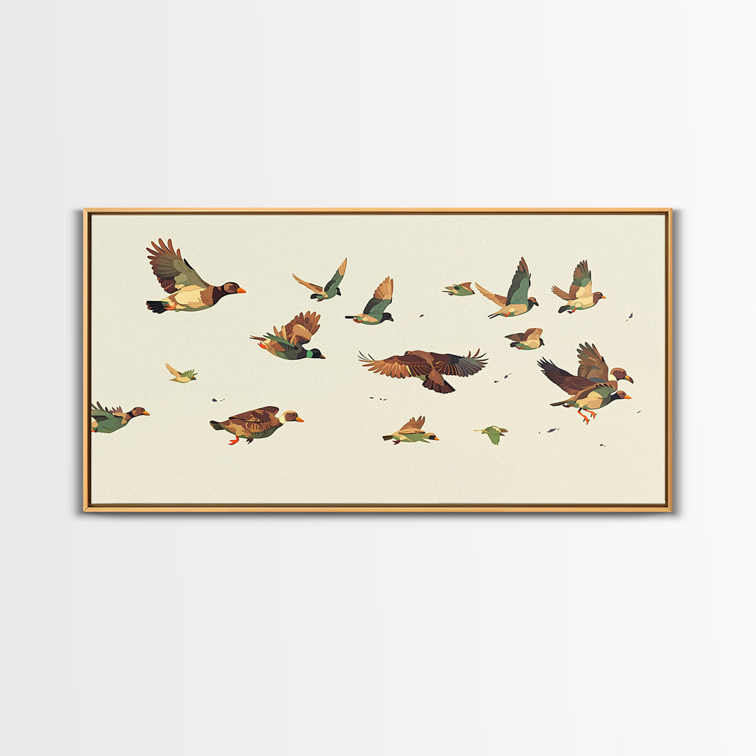 Minimal Birds in Flight over an Open Framed Canvas Print, General Fine Art, Room Decor, Living Room Decor, Fine Art, GEN-2x1-18