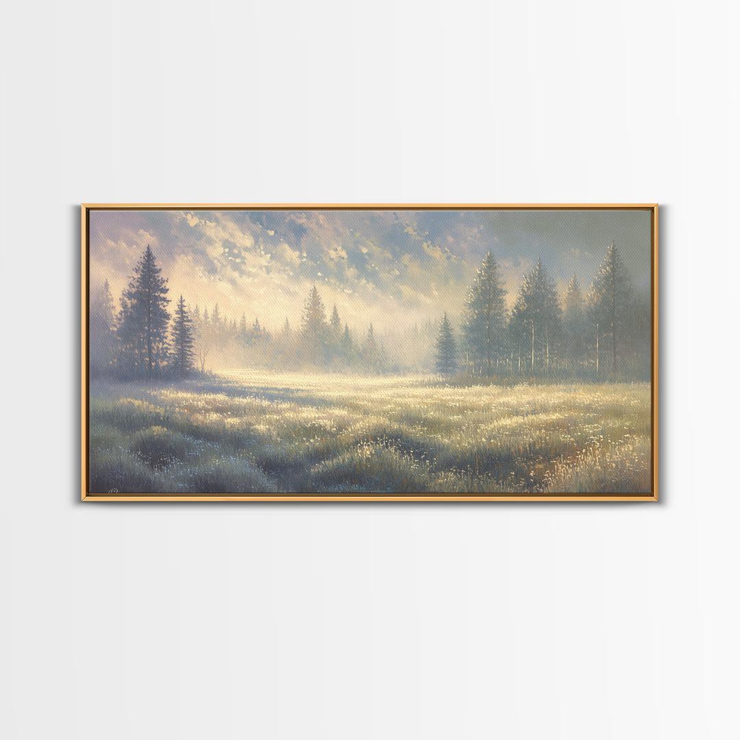 Sunlit Meadow with Loose Impressionist Brushwork Canvas Print, General Fine Art, Contemporary Art, Living Room Decor, GEN-2x1-34