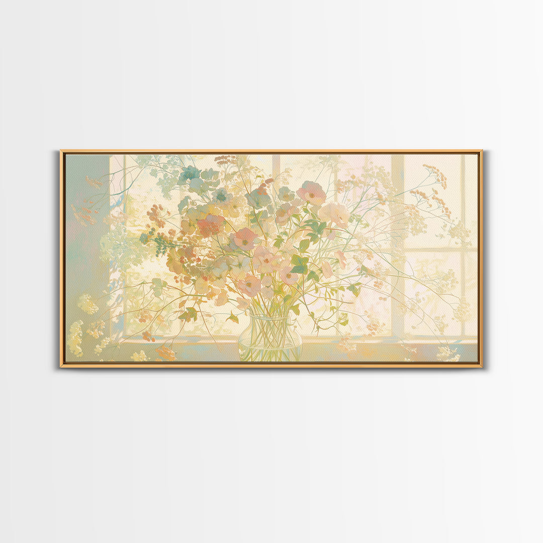 Classic Oil Painted Vase of Wildflowers Framed Canvas Print, General Fine Art, Digital Prints, Living Room Decor, Oil Painting, GEN-2x1-43