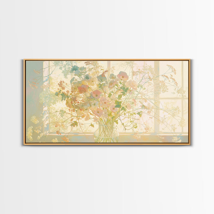 Classic Oil Painted Vase of Wildflowers Framed Canvas Print, General Fine Art, Digital Prints, Living Room Decor, Oil Painting, GEN-2x1-43