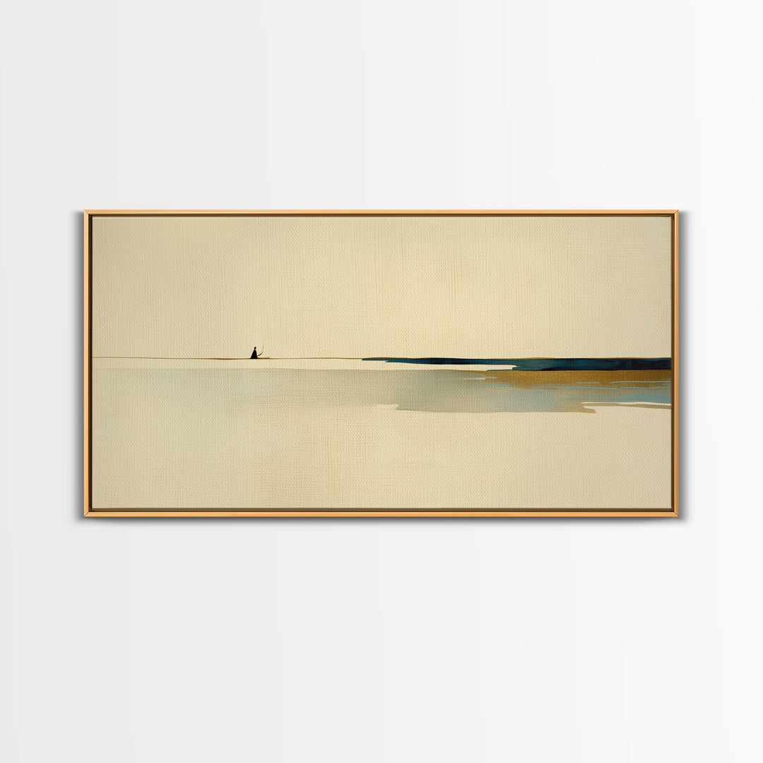 Minimal Black Line Figure on Textured Paper Canvas Print, General Fine Art, Canvas, Living Room Decor, Oil Painting, GEN-2x1-47
