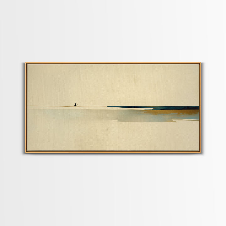 Minimal Black Line Figure on Textured Paper Canvas Print, General Fine Art, Canvas, Living Room Decor, Oil Painting, GEN-2x1-47